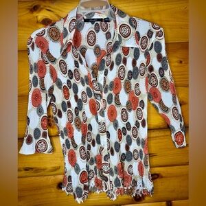 Essentials by Milano Women's Button-Down Shirt - Orange, Black, White